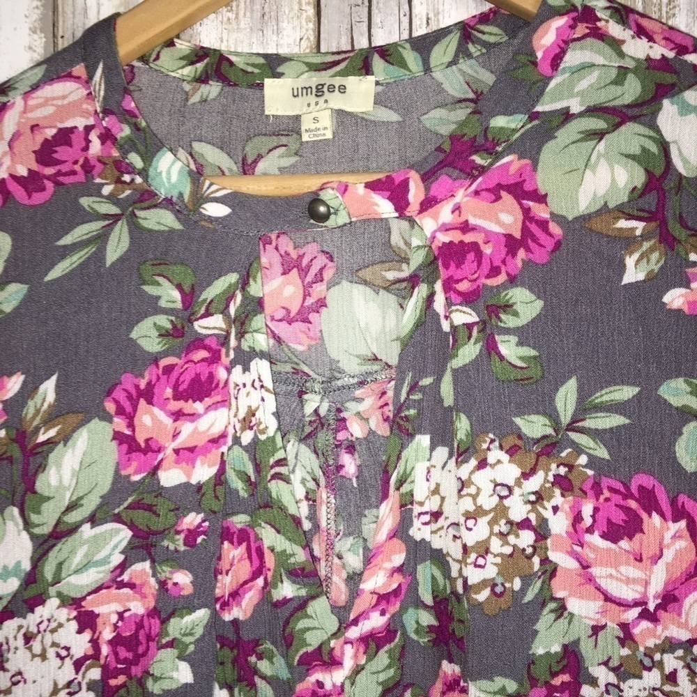 Umgee Grey Floral Dress/Tunic - Picture 6 of 6
